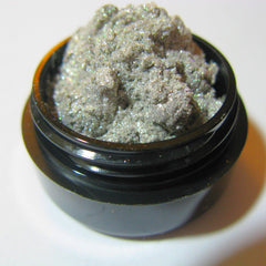 Platinum silver and gold vegan eye shadow duo with sparkling metallic finish in sleek compact packaging
