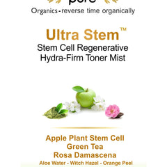 Toner Mist product image with green apple, white flowers, pink rose, and "Ultra Stem" text
