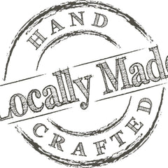 Handmade stamp with black ink, distressed style, reads "Locally Made Crafted