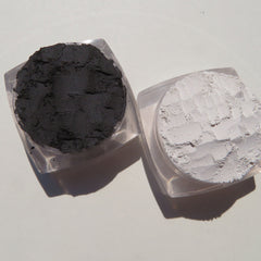 Matte black and white vegan eyeshadow duo in sleek compact with dark mineral shades