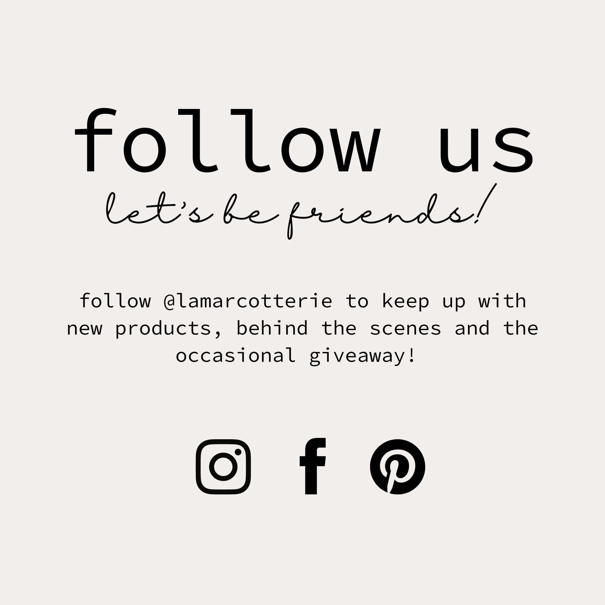 Social media graphic with black text, icons, and beige background, inviting followers