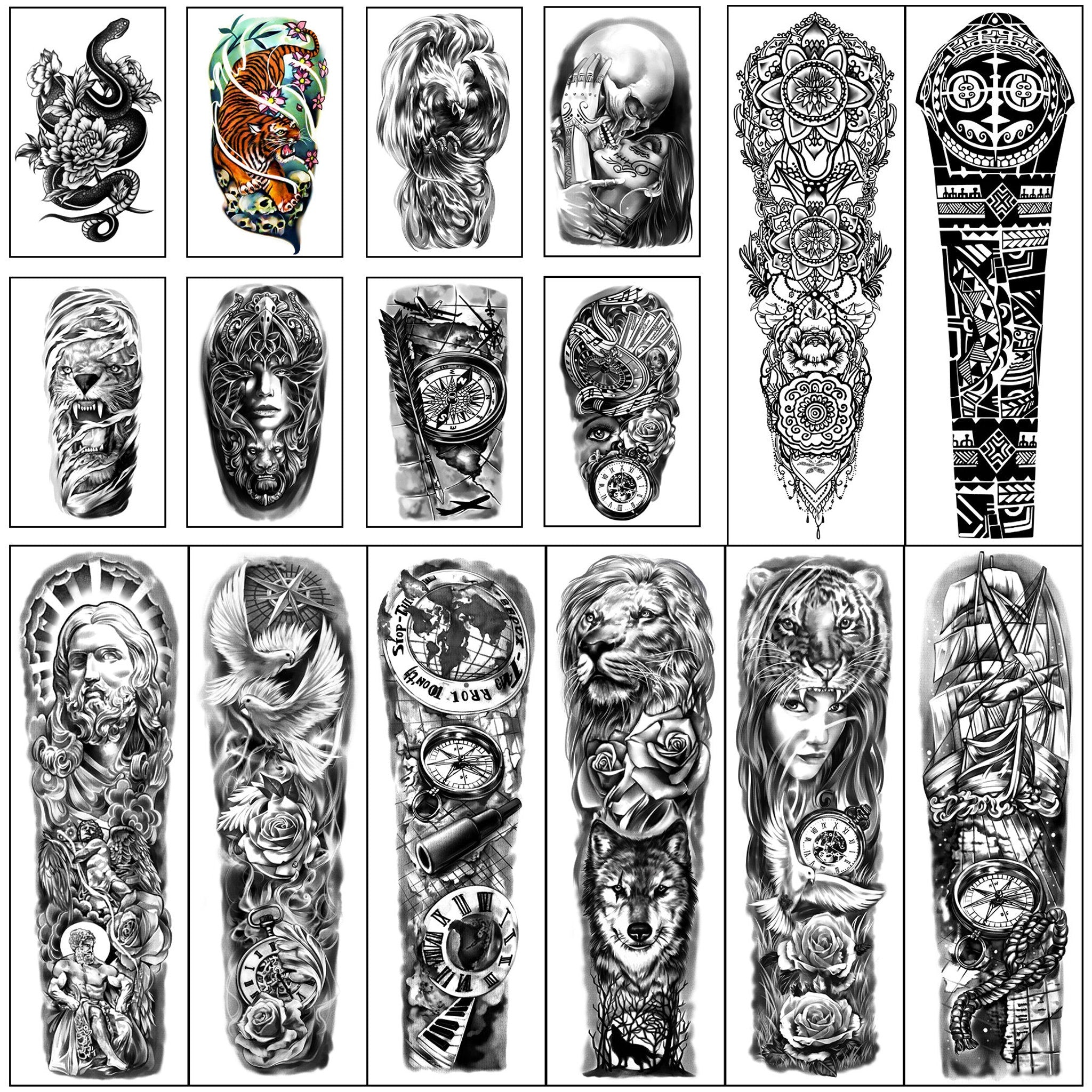 Detailed close-up of Long-Lasting Waterproof Arm Tattoo Stickers for Men  Women  Full  Half Sleeve De