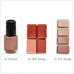 Close-up of coral beige mica pigment powder with rose pink shimmer in a cosmetic jar