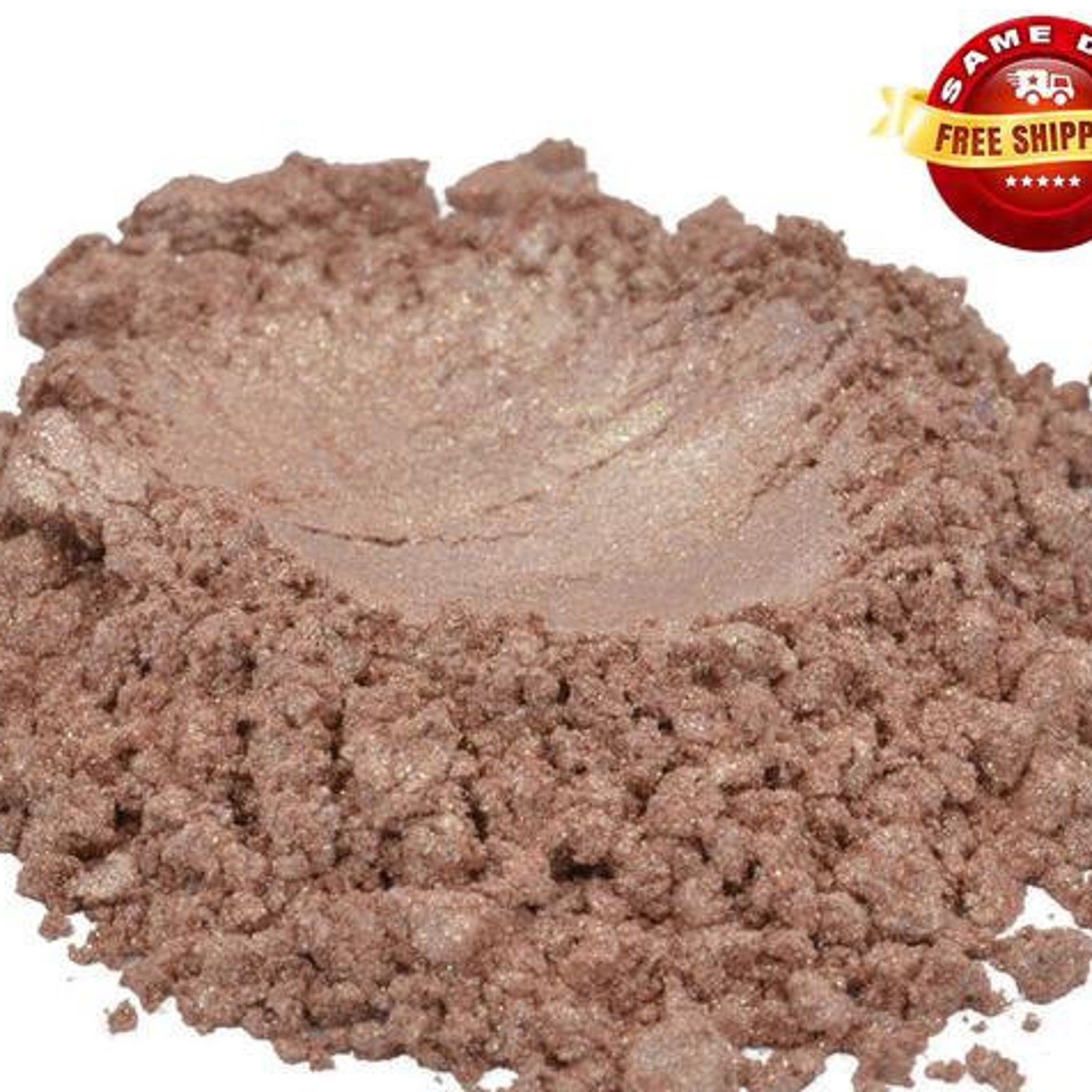 Artisan loose eye shadow powder in coral, beige, and rose pink mica shades with shimmer finish