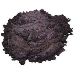 Dark brown powder with glittery texture and granular appearance