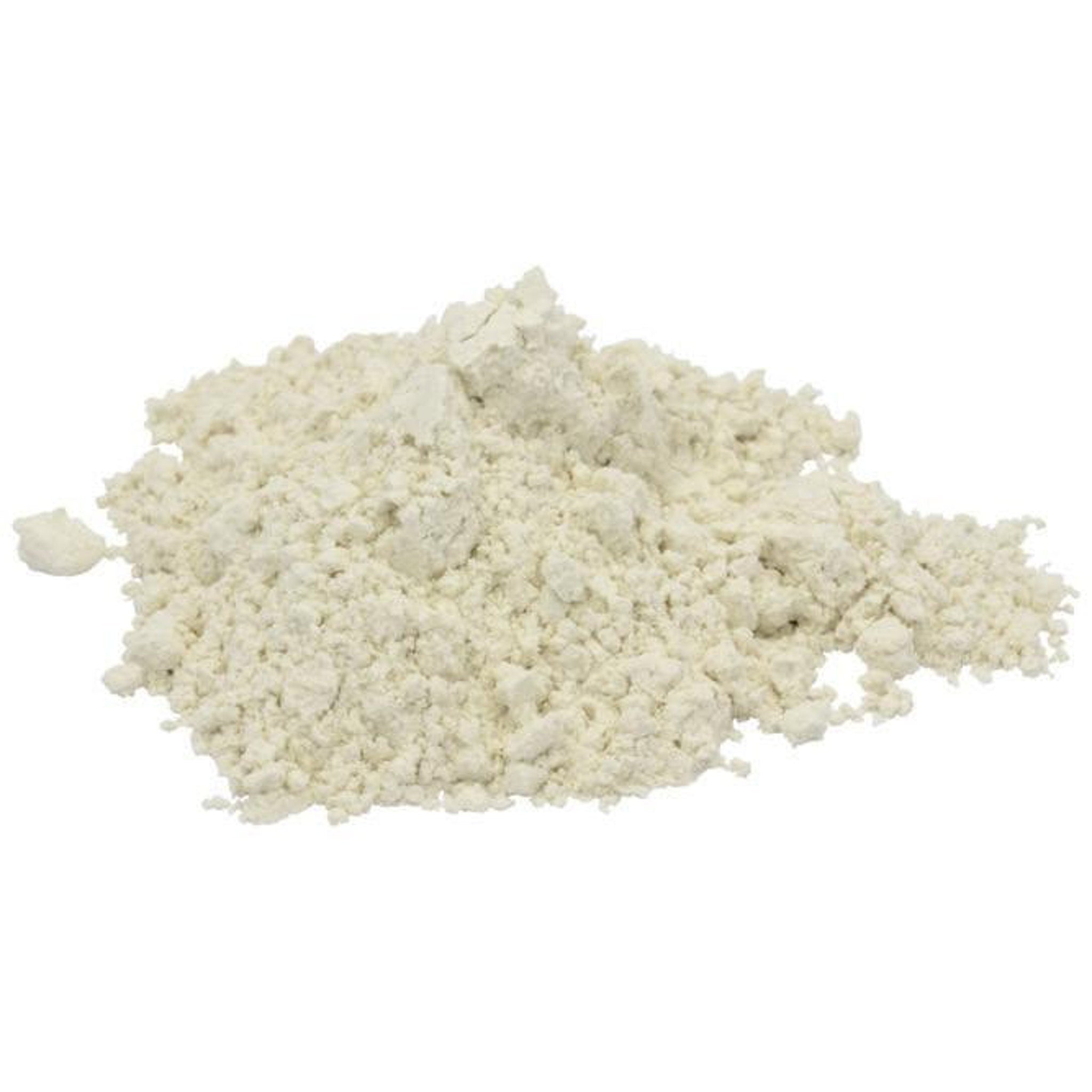 Powdered substance, off-white color, granular texture, in a pile
