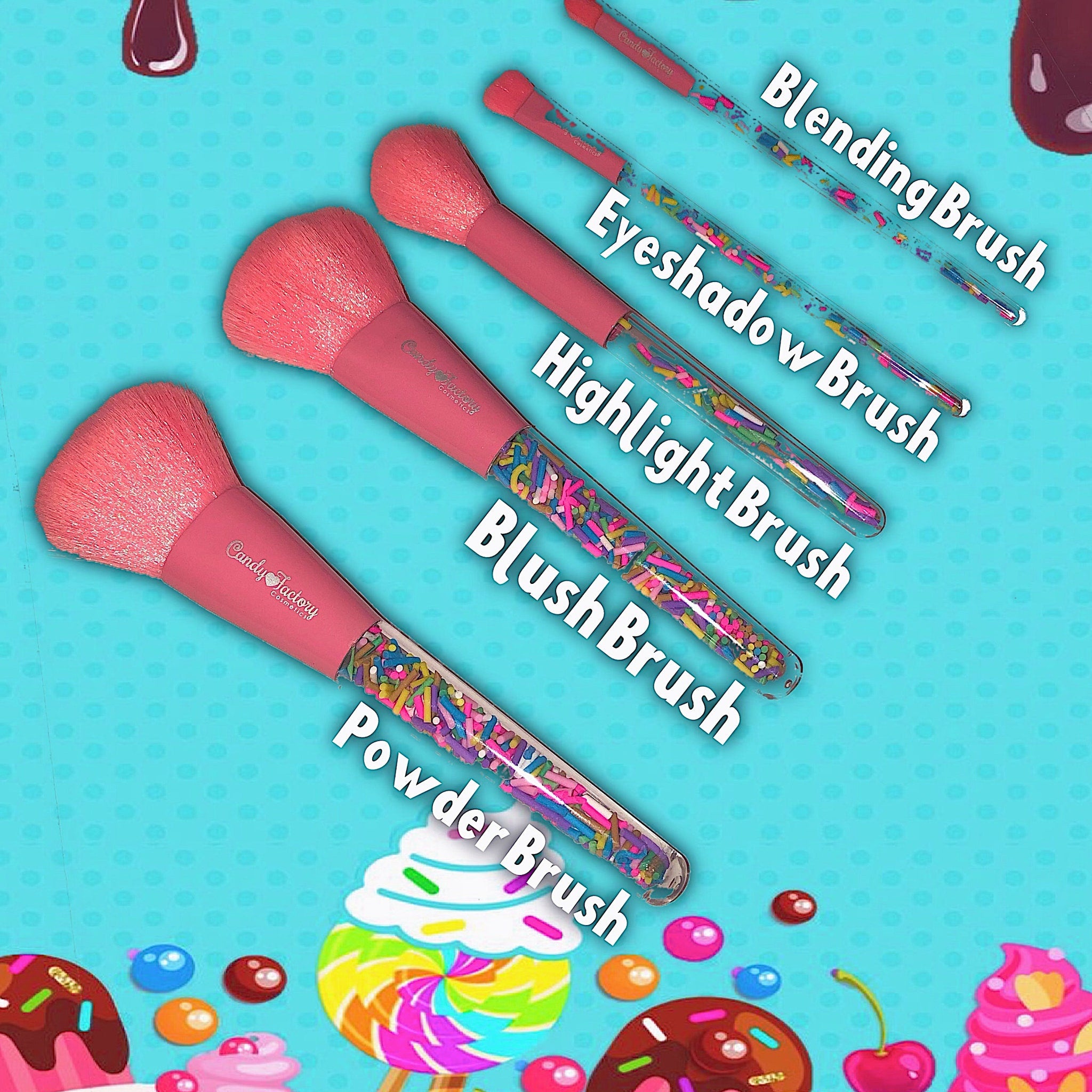 Close-up of soft bristle tips on pastel-colored eye shadow brushes showing texture and gradient hues