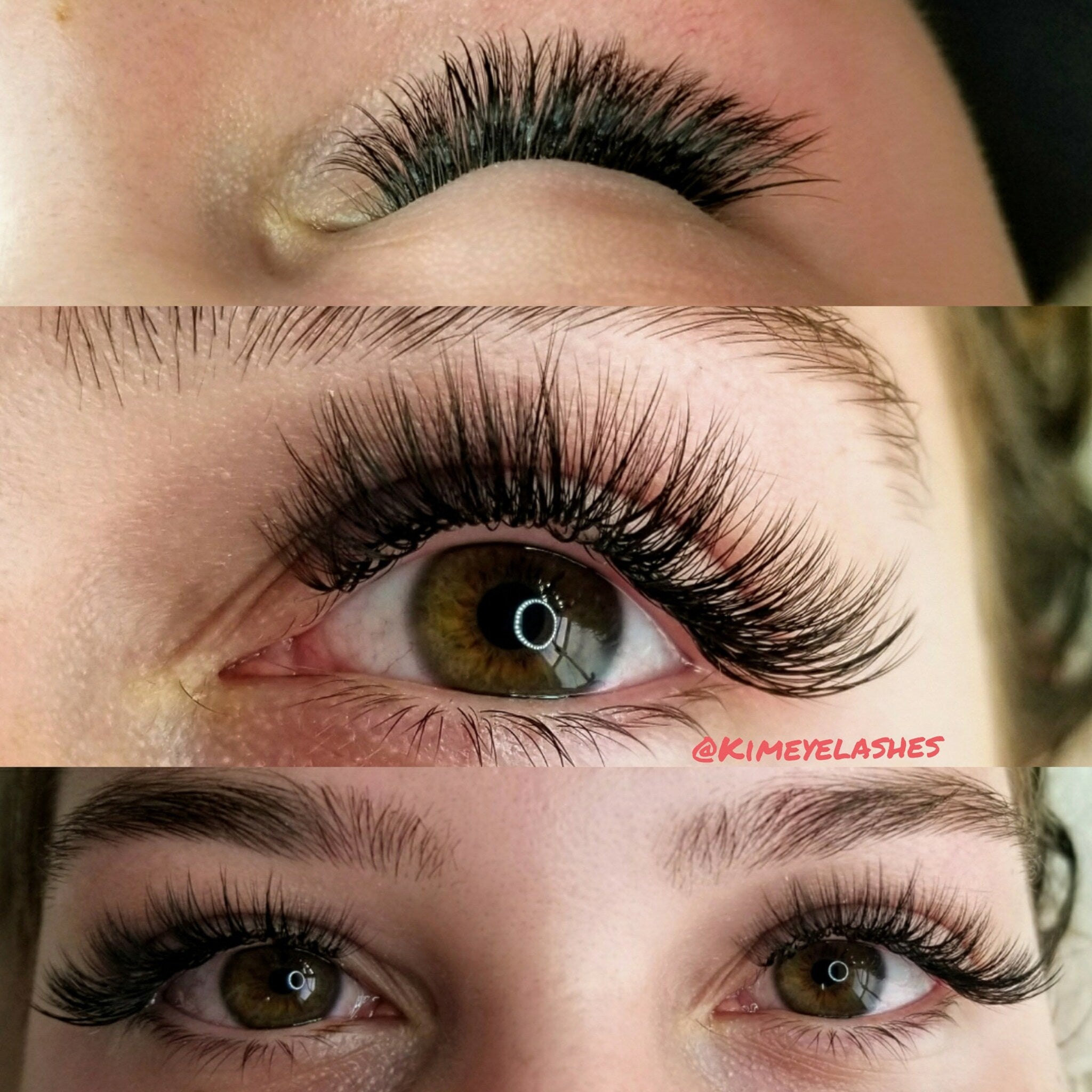 Eyelashes, black, long, curved style, with visible brand text @Kimeyelashes