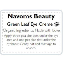 Eye creme label with white background, black text, and Navoms Beauty brand name