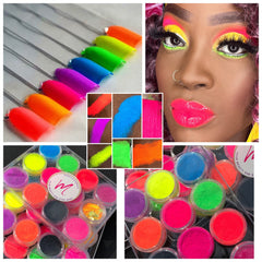 Vibrant neon matte eyeshadow palette with rainbow colors in sleek black compact