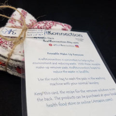 Reusable makeup remover pads with floral pattern, tied with twine, KraftKonnection brand