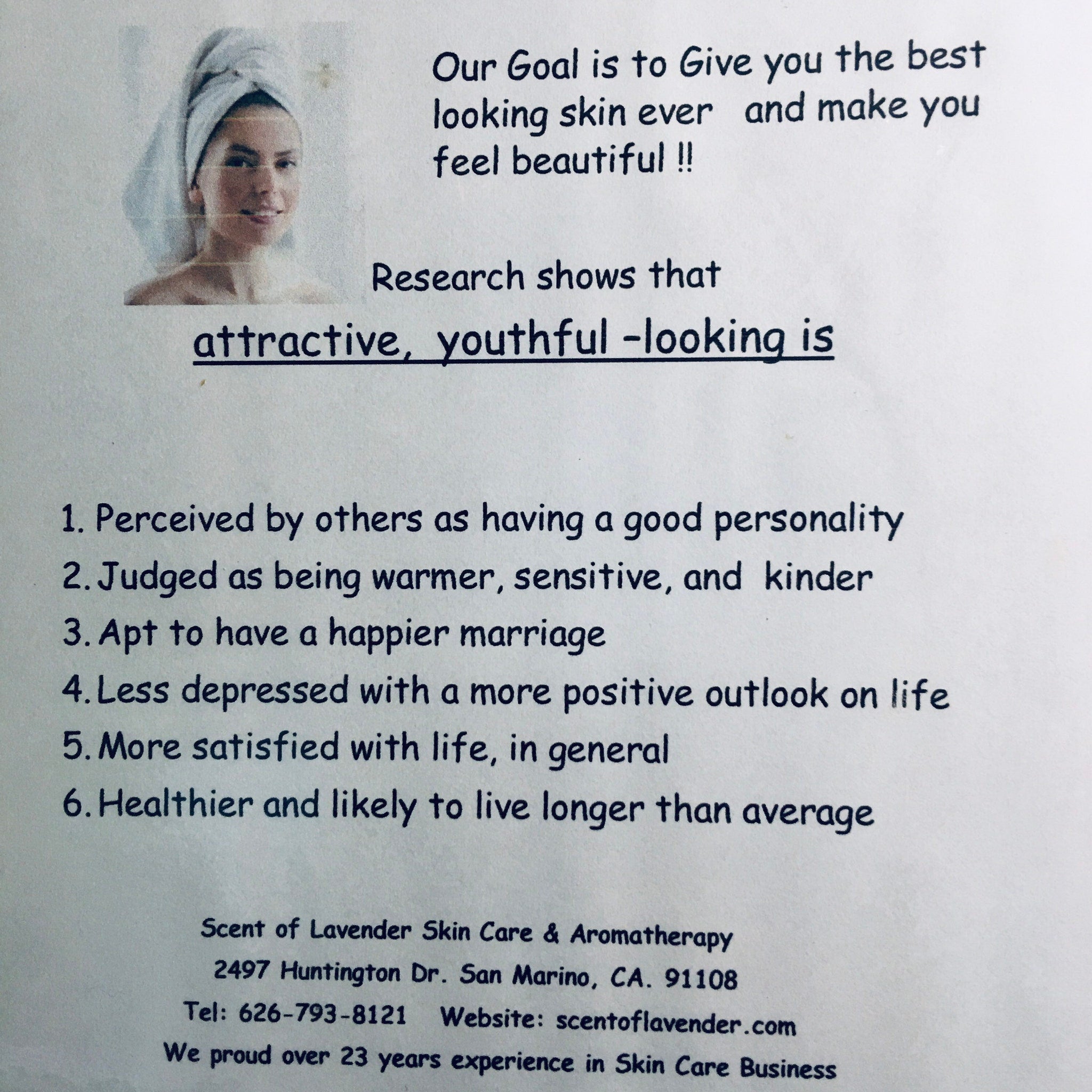 Skin care advertisement with woman, white towel, and text about benefits of good skin