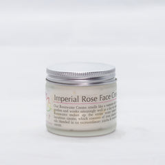 Face cream jar with silver lid, glass jar, and Imperial Rose label text visible