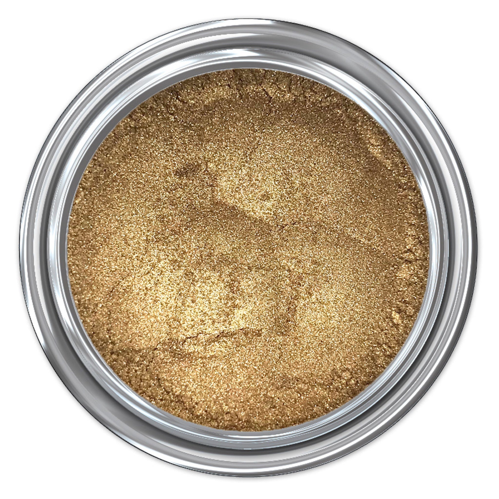 Close-up of Halo Metallic Eyeshadow pan showing shimmering bronze pigment with smooth, creamy texture
