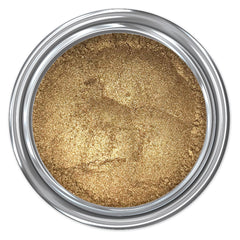 Close-up of Halo Metallic Eyeshadow pan showing shimmering bronze pigment with smooth, creamy texture