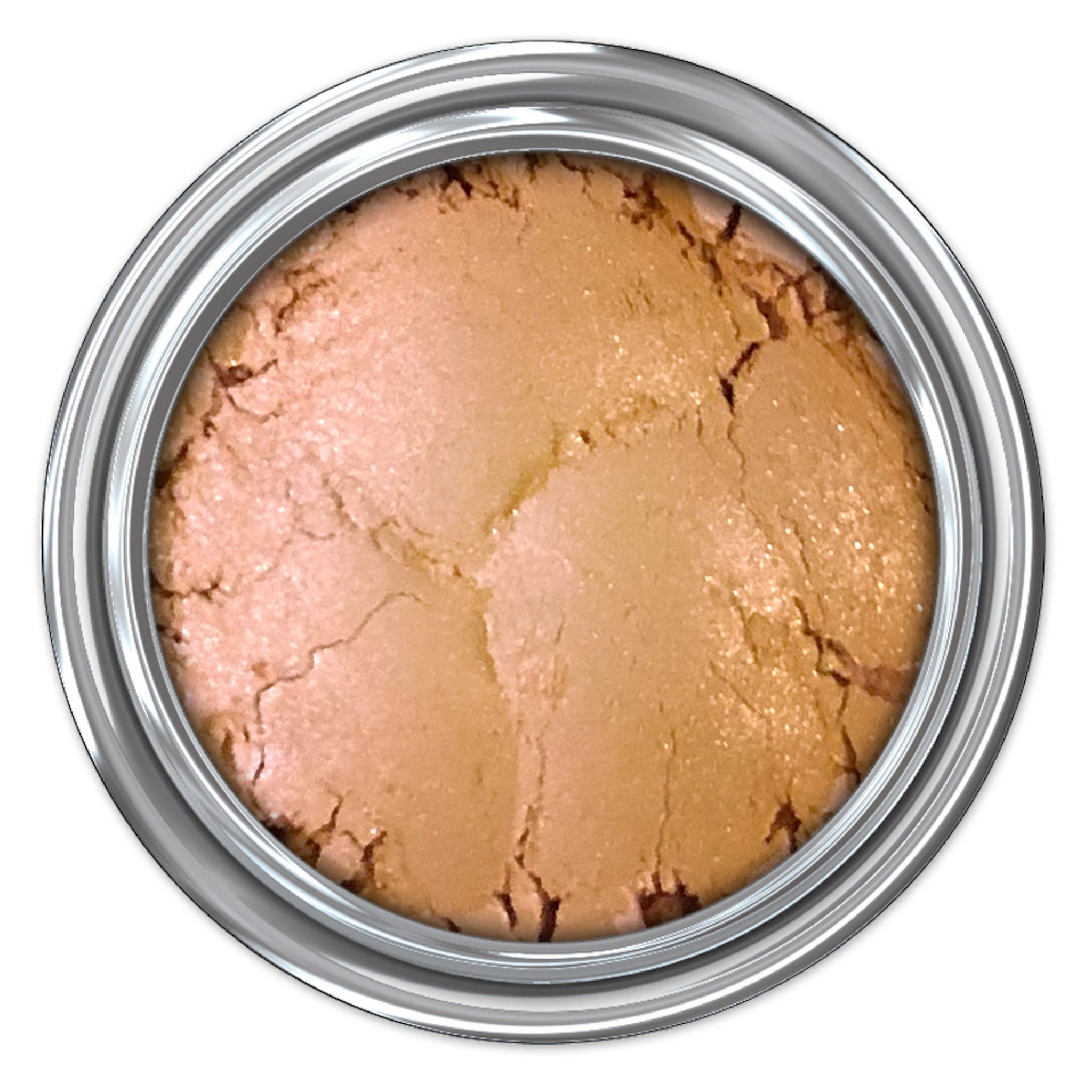 Close-up of Rocked Mineral Eyeshadow pan showing shimmering bronze powder with smooth, blendable texture