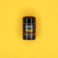 Mini Cleanser balm in black and red container with Pickle's Mini text on yellow background
