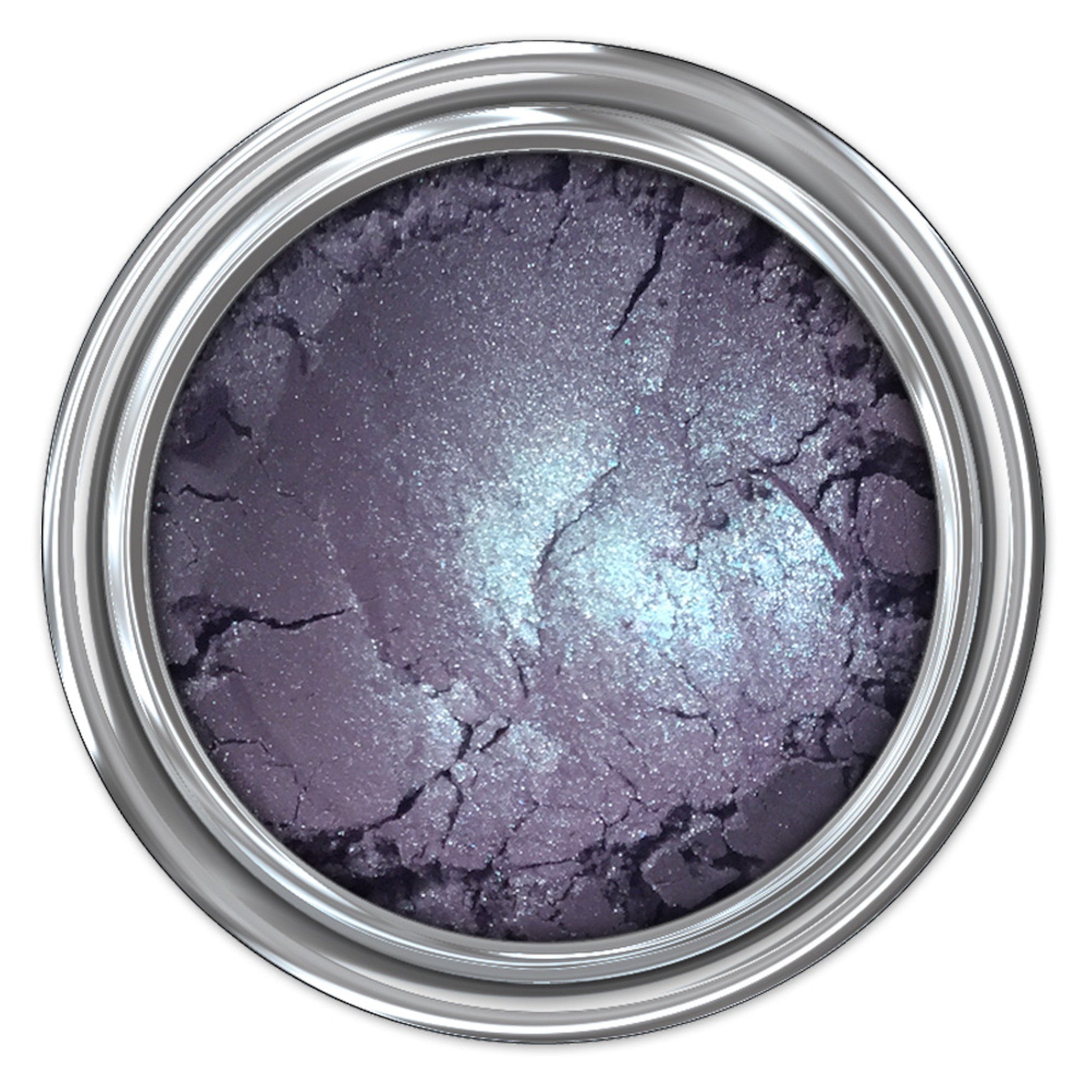 Eyeshadow in purple with silver shimmer and metallic container