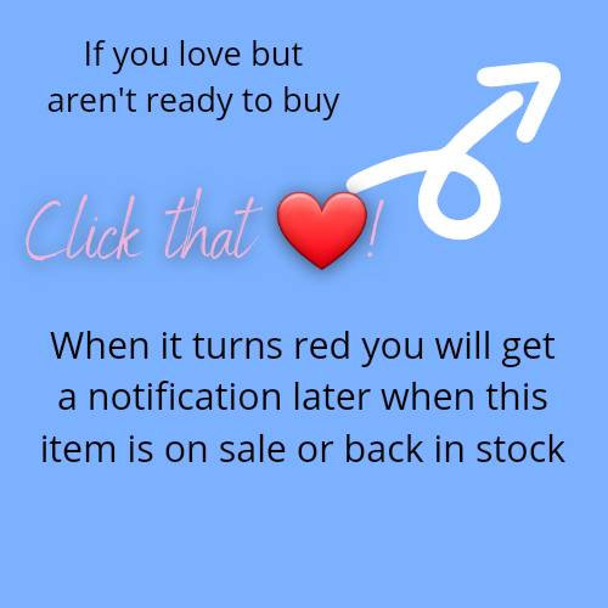 Blue background with red heart and white arrow, for notification about item availability