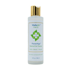 Facial cleanser bottle with gold cap, white label, VitaliaMD text