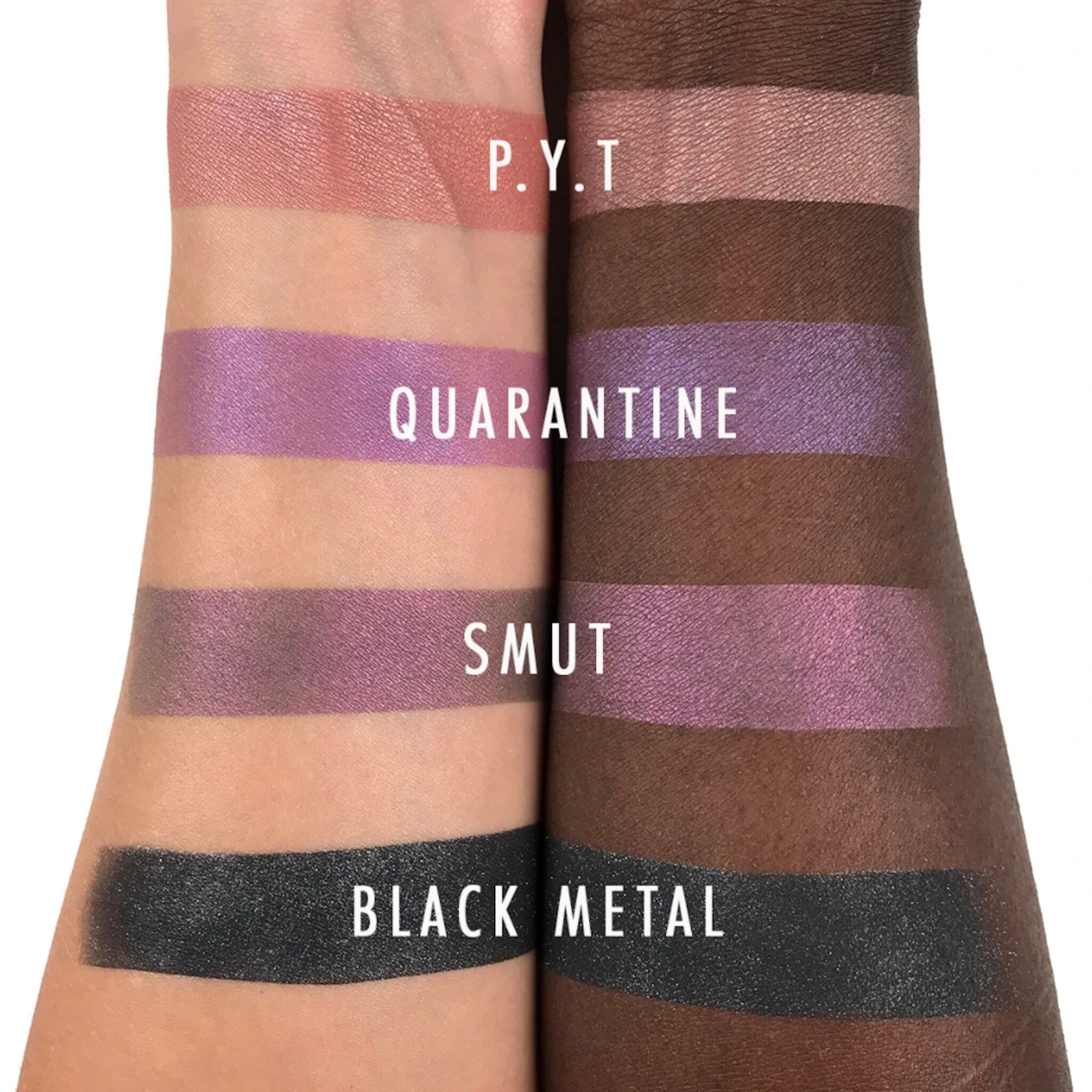 Black mineral eyeshadow compact with sleek matte packaging and vegan cruelty-free label displayed on marble surface