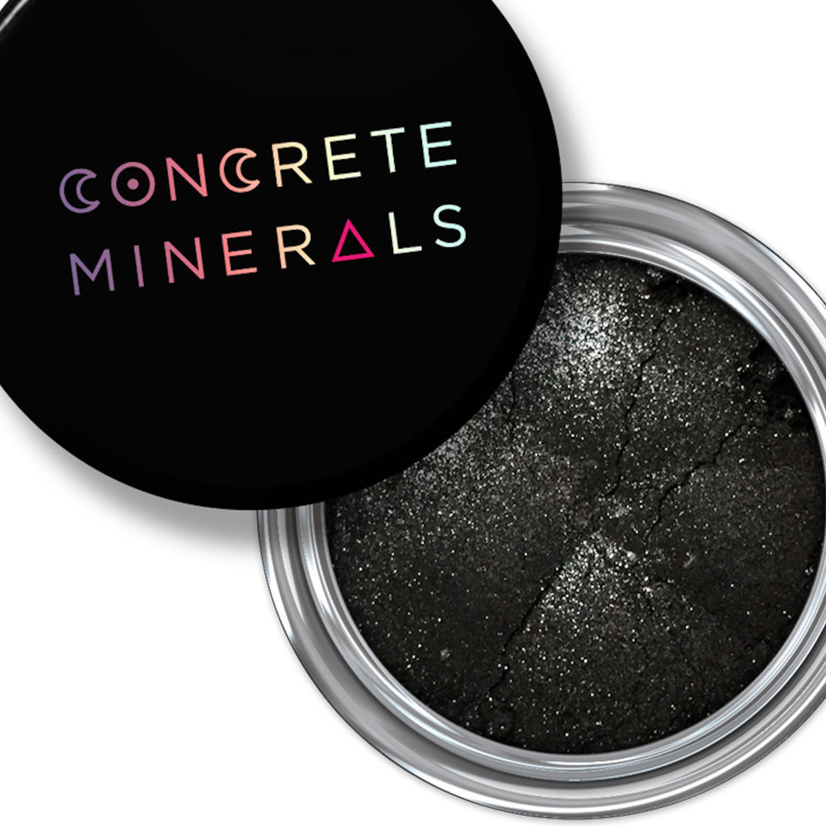 Black mineral eyeshadow in compact case with smooth matte finish and vegan cruelty-free label