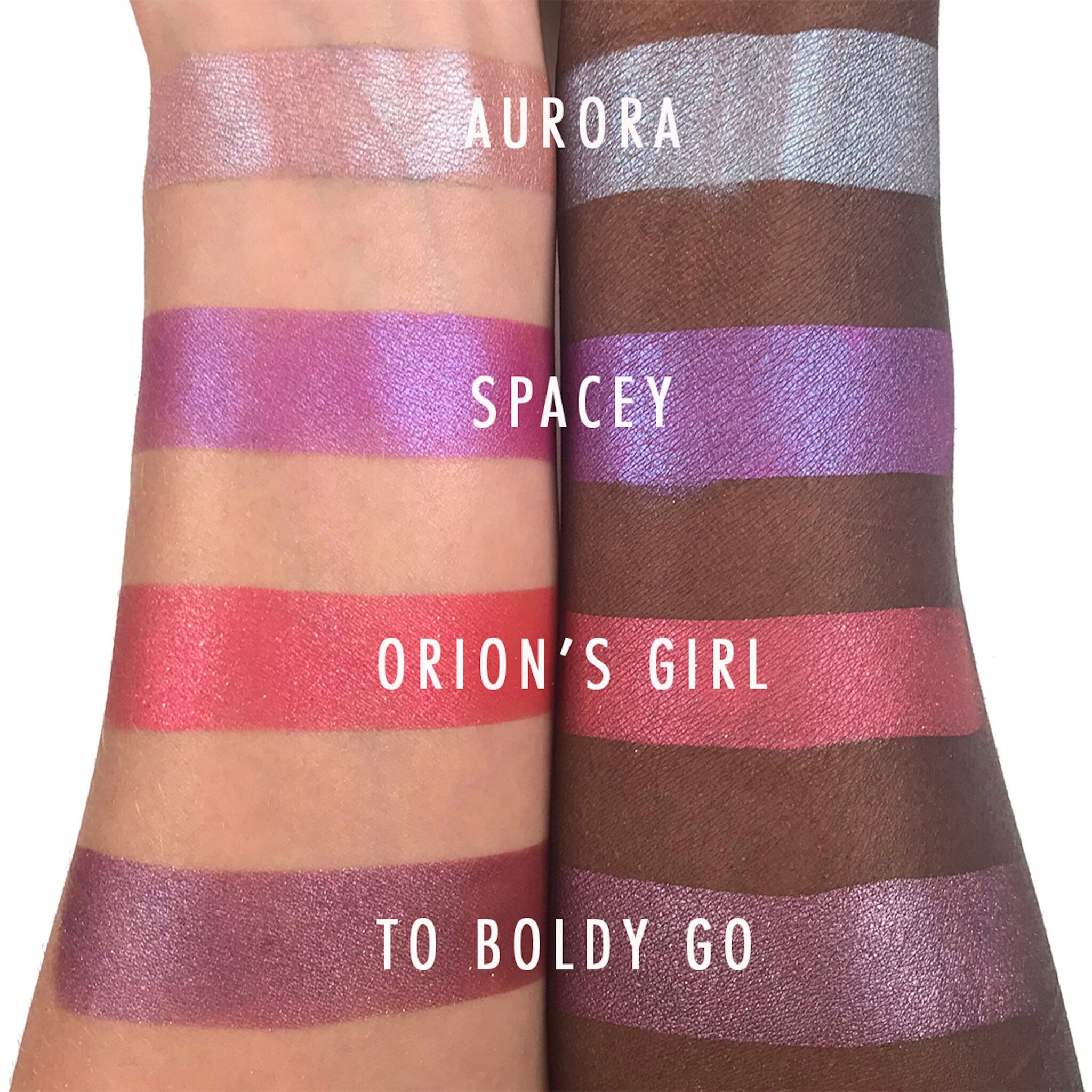 Open compact showing To Boldly Go mineral eyeshadow with smooth pressed powder in a sleek black case