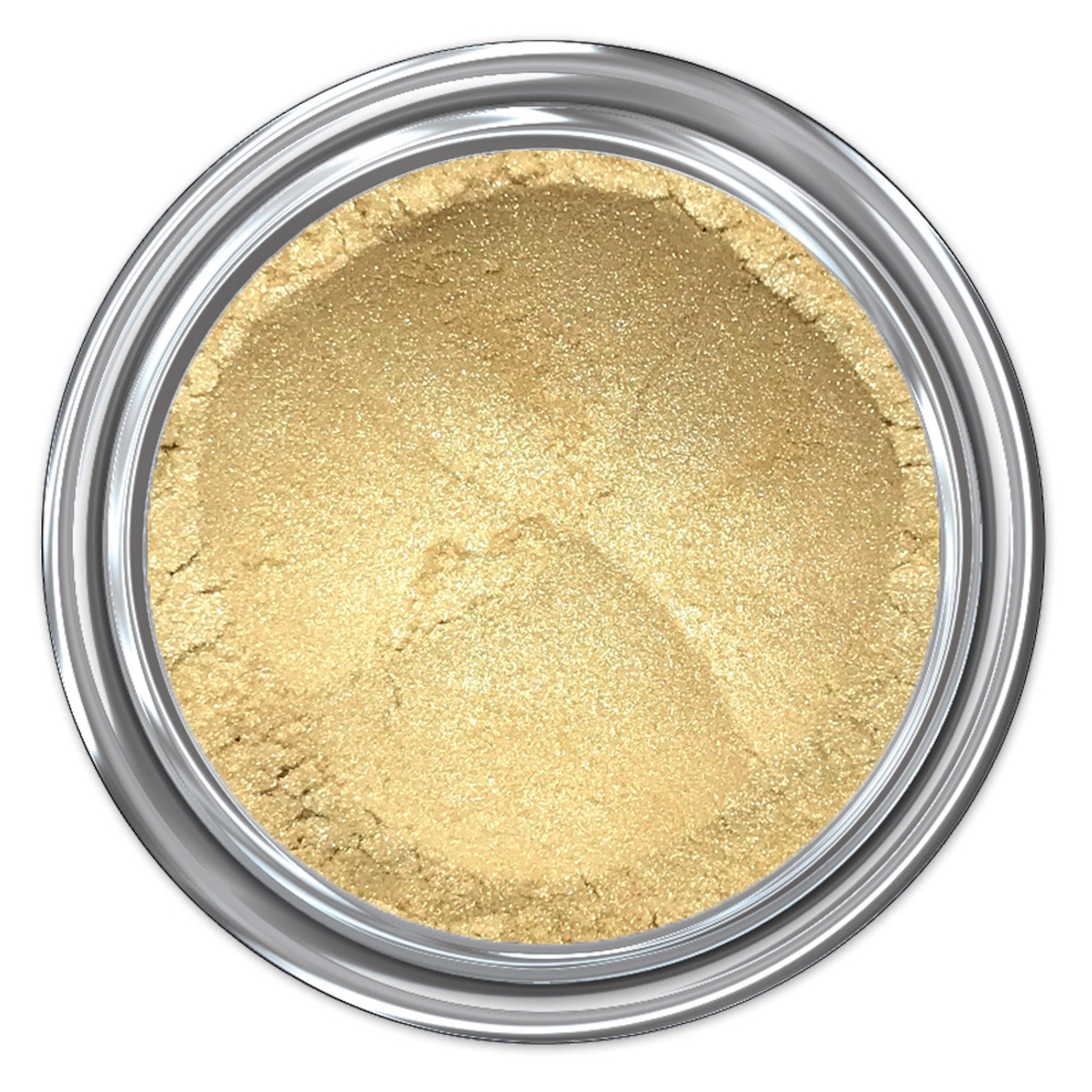 Eye shadow powder in gold color with metallic container and fine texture