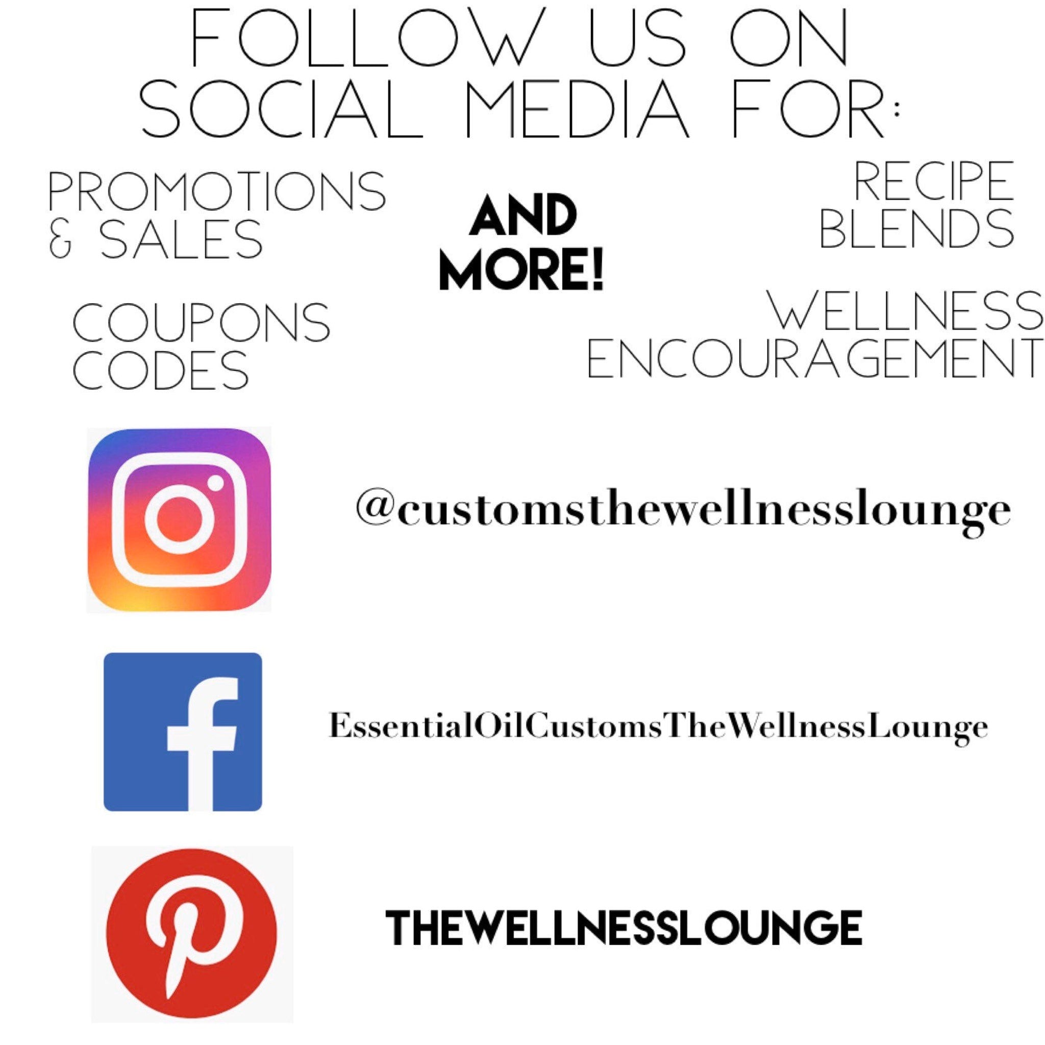 Social media icons with blue, red, and orange logos, promoting The Wellness Lounge