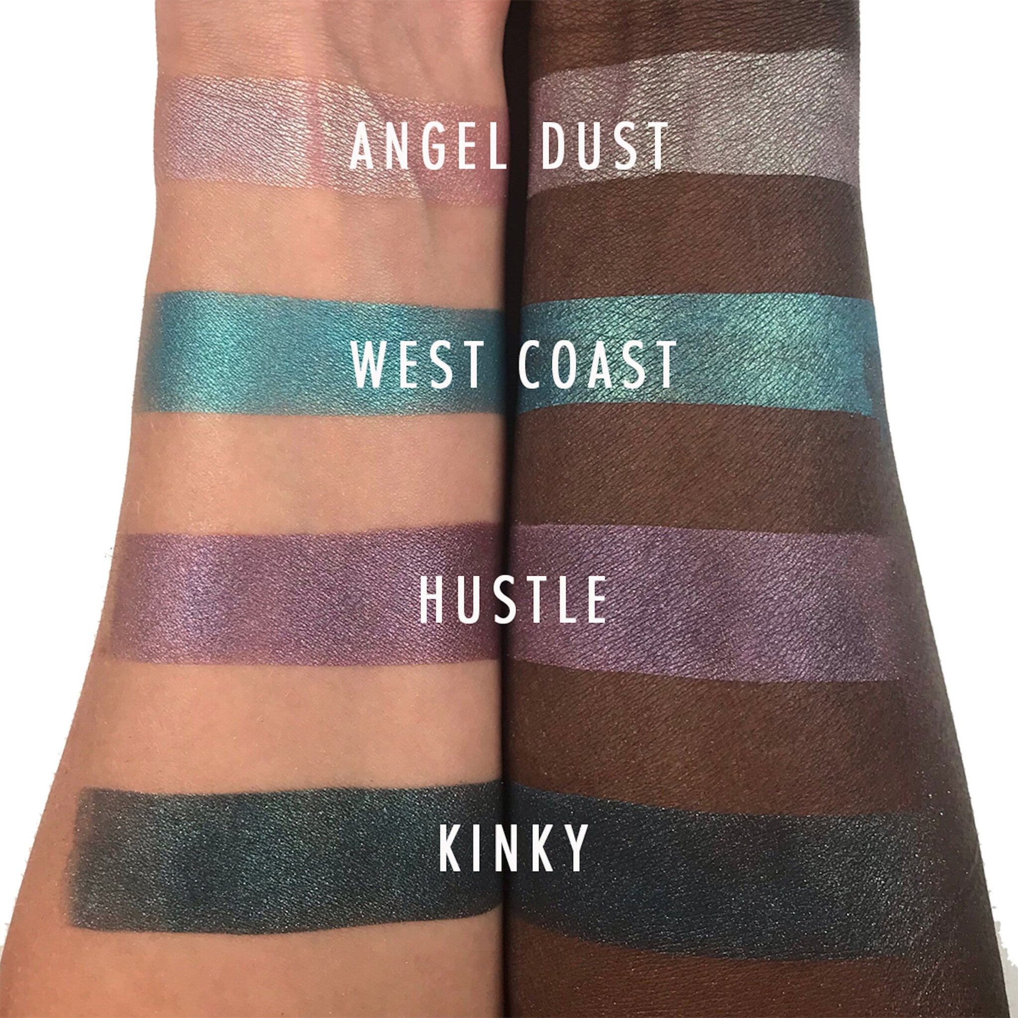 Close-up of West Coast mineral eyeshadow pan showing rich pigment texture in warm bronze tones