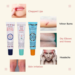 Lip balm tubes in blue, teal, and orange with brand name Smith's, for chapped lips and skin irritation