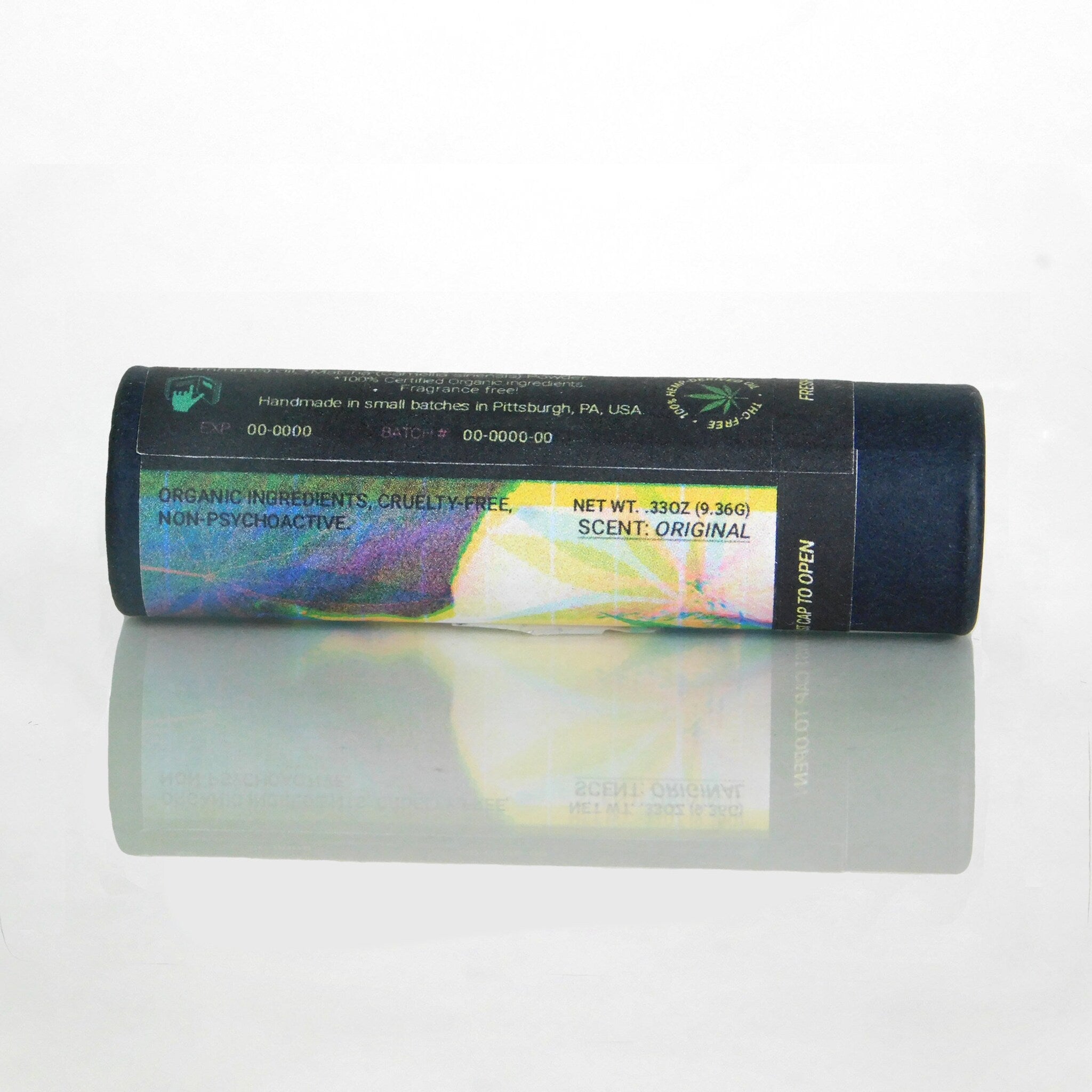 Tube with black paper, holographic label, and "Original" scent text.
