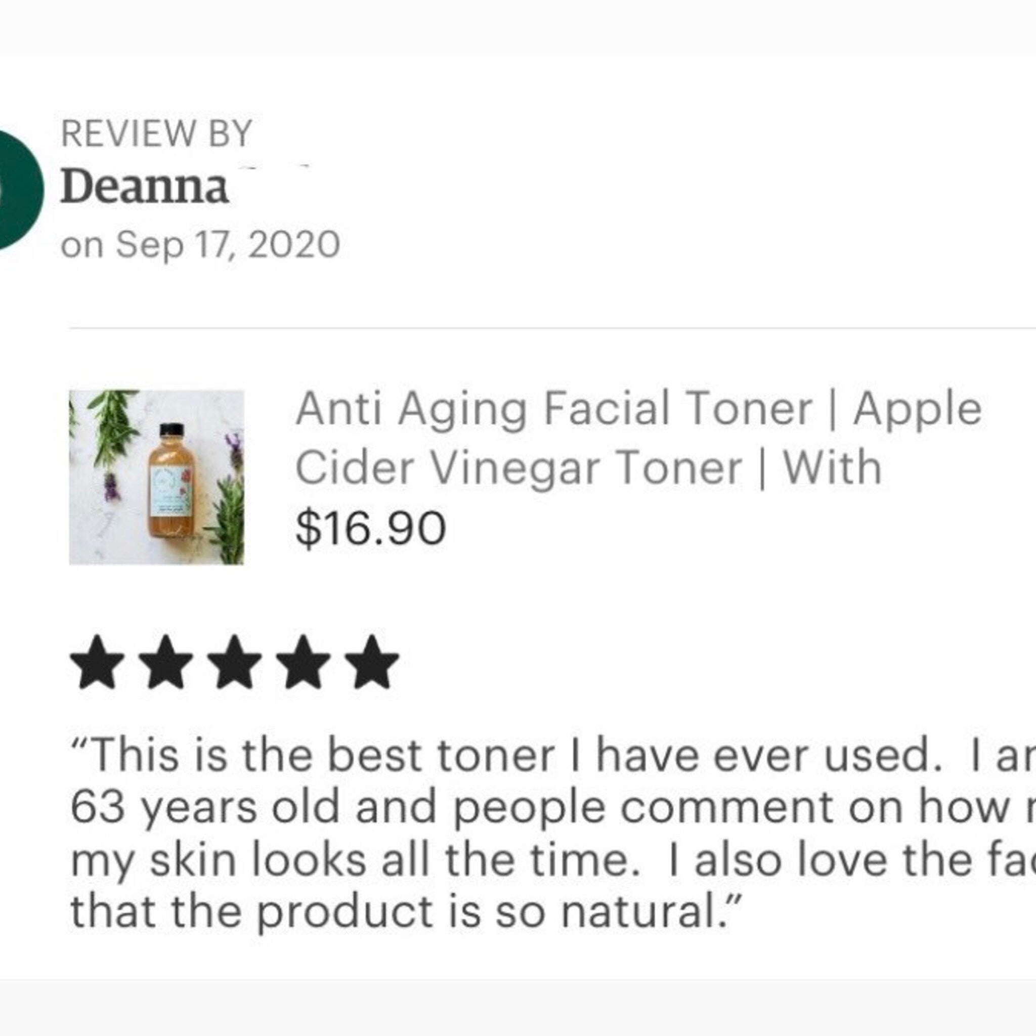 Facial Toner review with five star rating, text review by Deanna, Sep 17, 2020