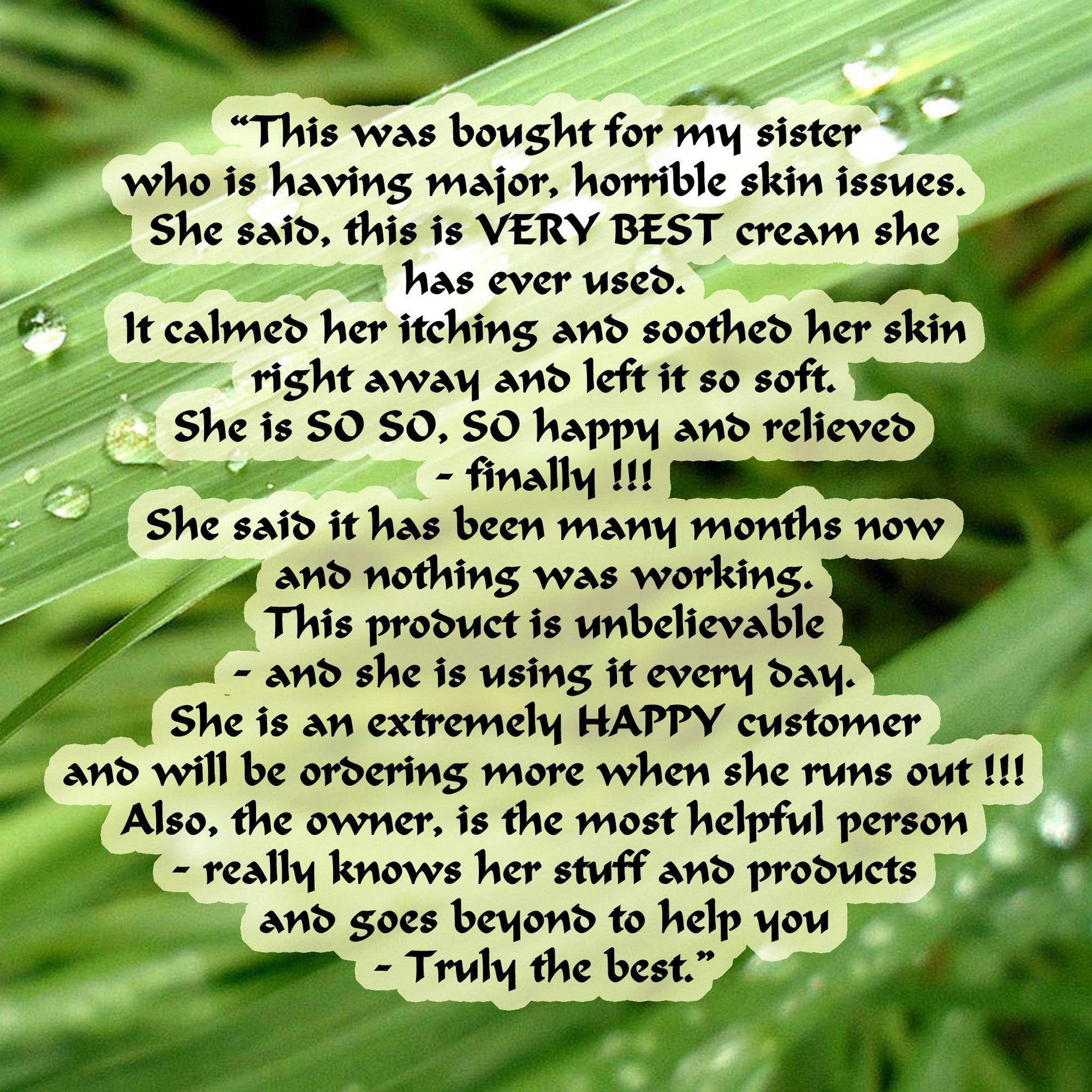 Green leaf with water droplets and text on a light yellow background, describing product use.