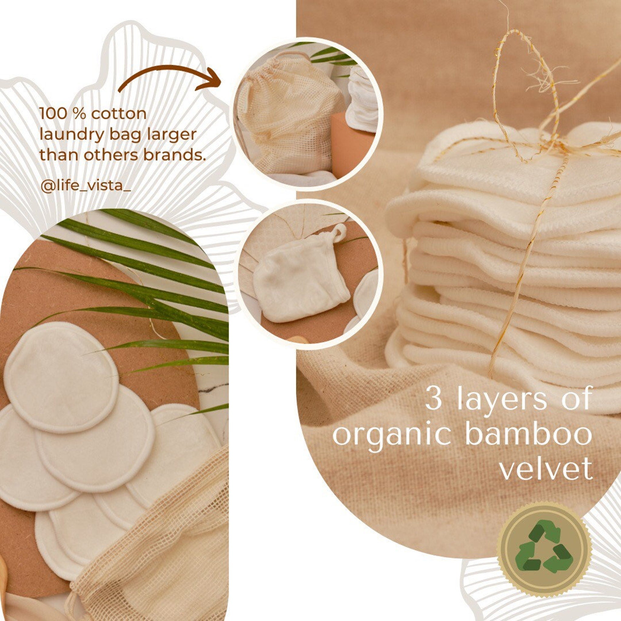 Reusable cotton pads in white, round shape, and bamboo velvet material for skincare