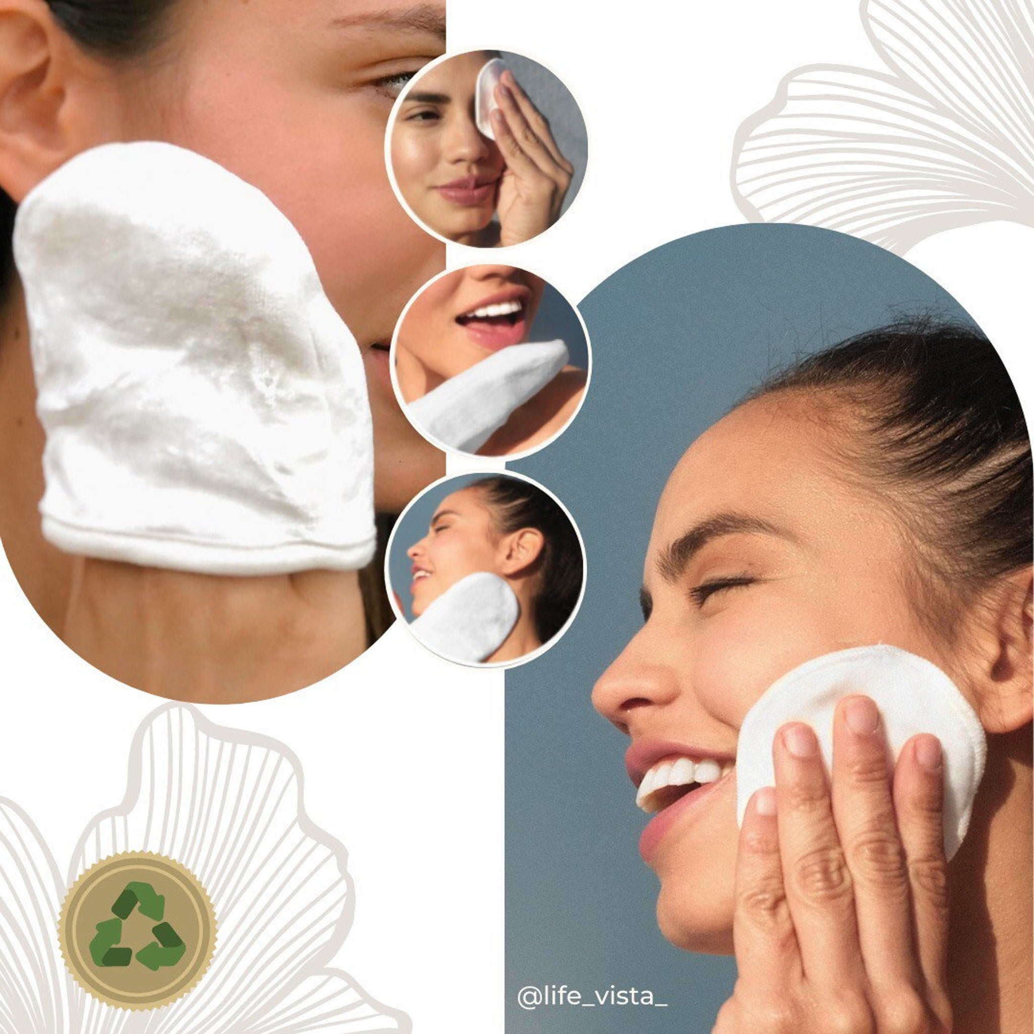 Reusable facial pads with white color, round shape, and used on face