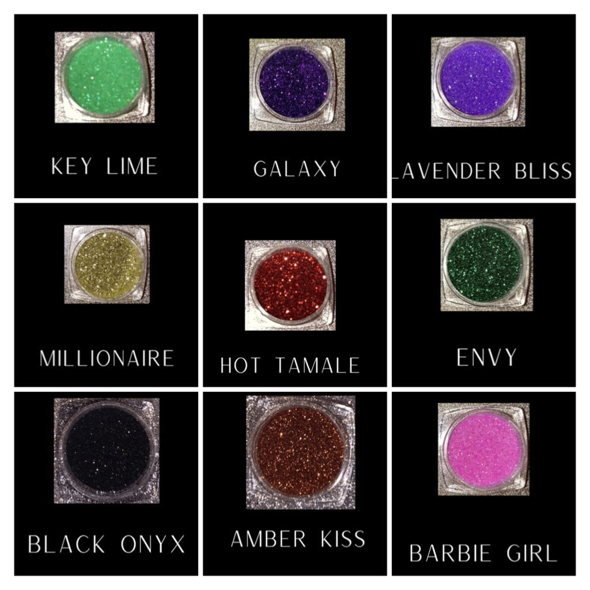 Close-up of vibrant glitter eye shadow palette showing shimmering gold and bronze shades with high-pigment sparkle