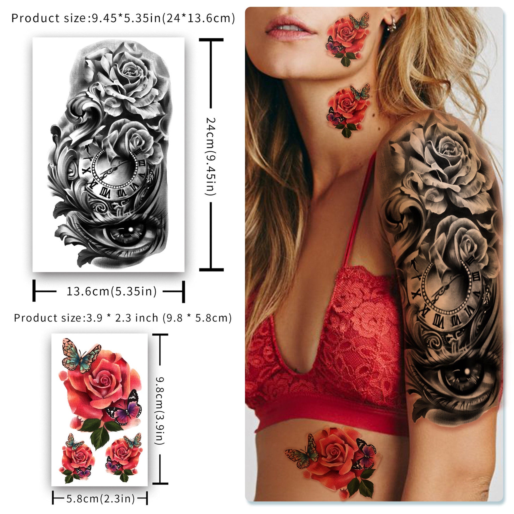 Detailed close-up of Luxurious Yazhiji 49-Sheet Floral Skull Temporary Tattoos - Skin-Safe Waterproof