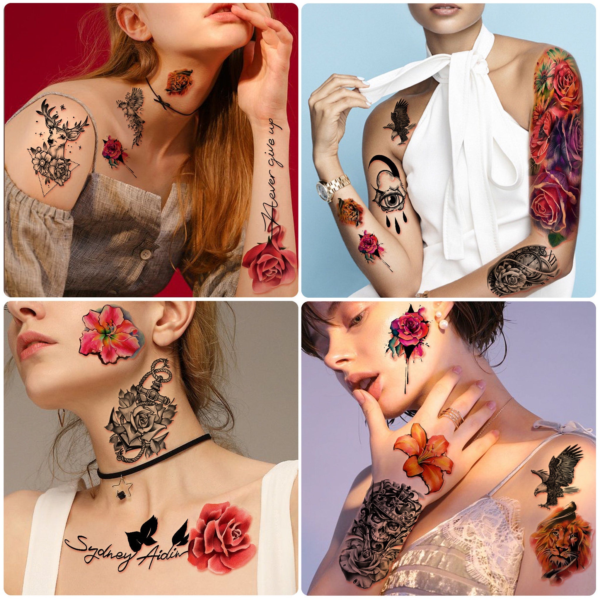 Packaging view of Luxurious Yazhiji 49-Sheet Floral Skull Temporary Tattoos - Skin-Safe Waterproof