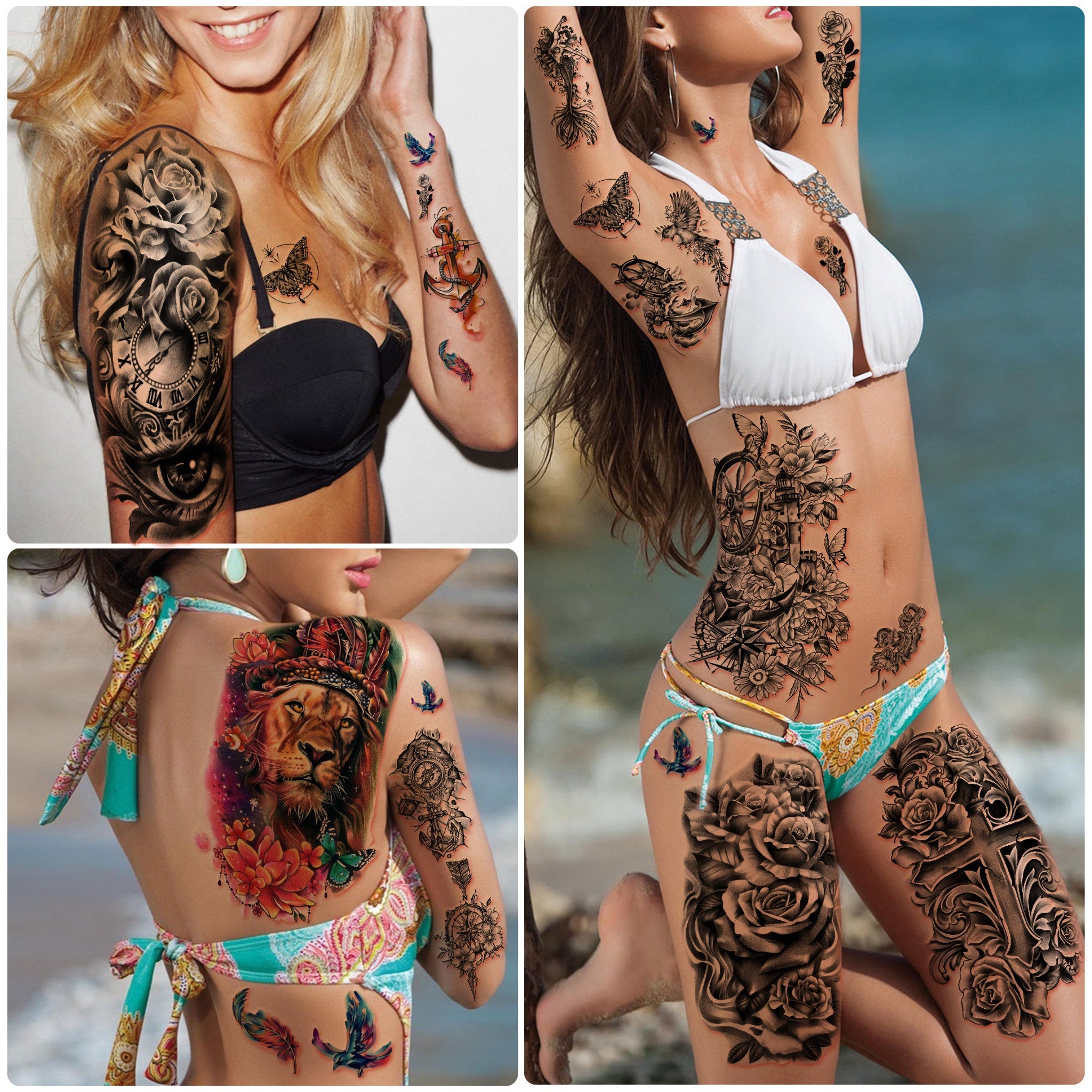 Additional view of Luxurious Yazhiji 49-Sheet Floral Skull Temporary Tattoos - Skin-Safe Waterproof