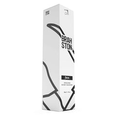 Face wash box with white and black design, Brah Ston brand name, and product details visible