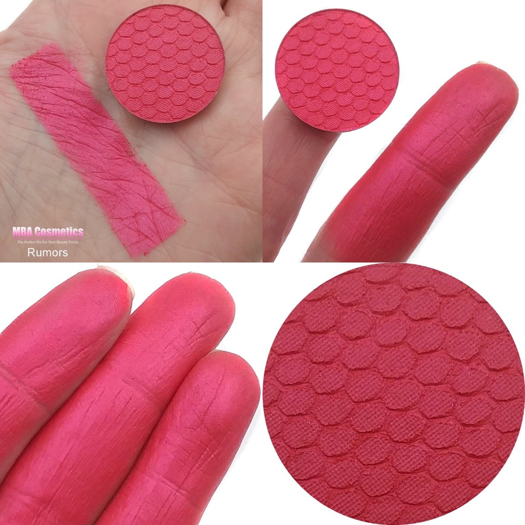 Side angle view of Pink Rumors pressed mineral eyeshadow in a sleek black compact with soft pink shimmer.
