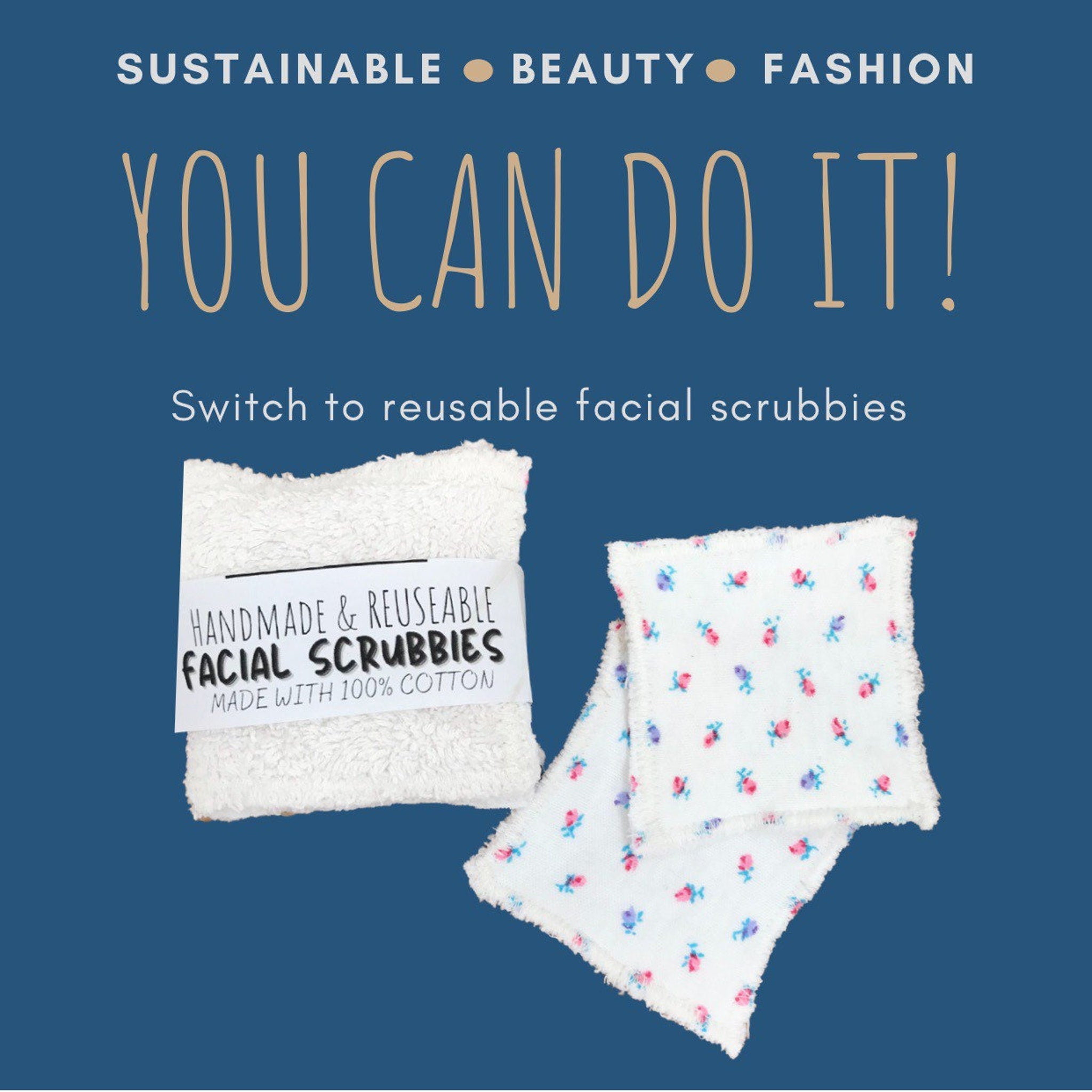 Facial scrubbies white cotton with floral pattern, handmade and reusable