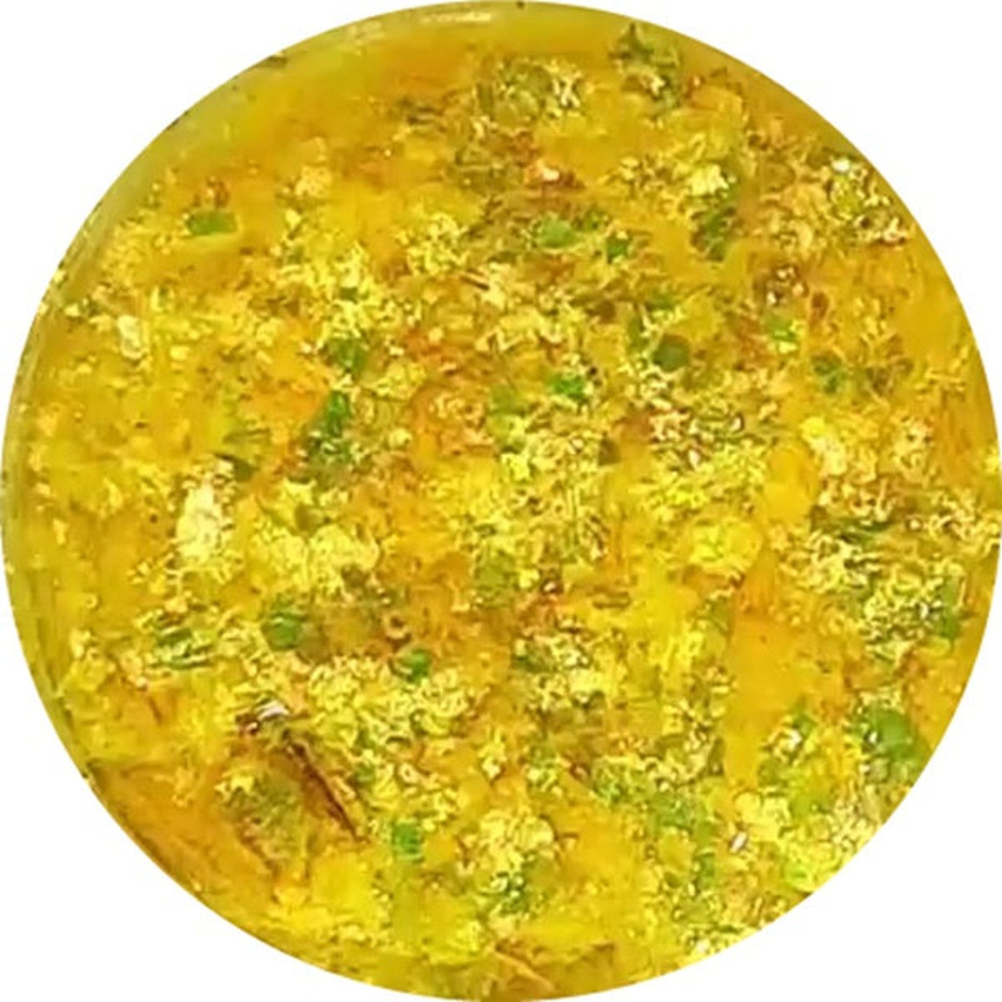 Sunbow Chromaflake Eye Shadow Flakes displayed in sleek black compact with rainbow shimmer particles visible