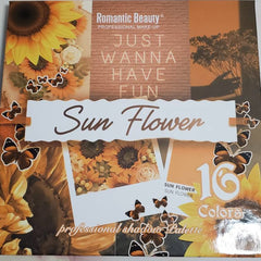 Side view of Sunflower Rose Garden eyeshadow palette showing gradient of warm pink and gold shades in rectangular pans