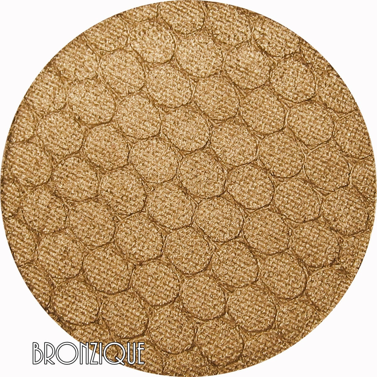 Bronzique Mineral Pressed Bronze Eyeshadow in a compact with metallic gold casing and warm bronze shimmer.