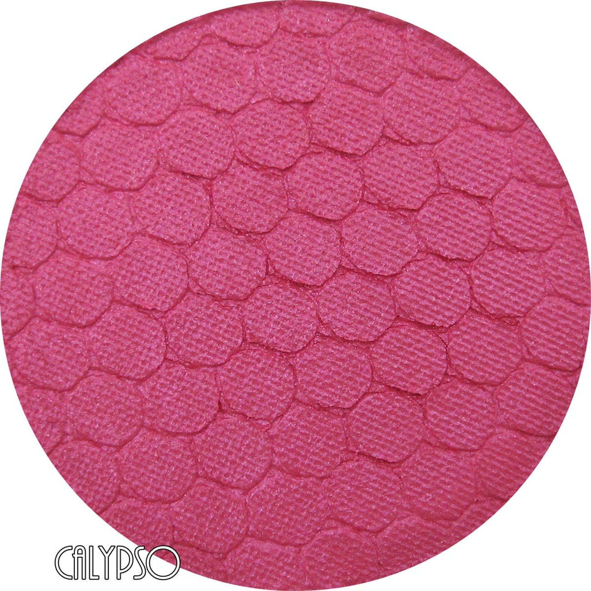 Close-up of pressed mineral eyeshadow in vibrant calypso pink with smooth matte finish