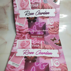 Sunflower Rose Garden eyeshadow palette with warm pink and gold shades in sleek black compact