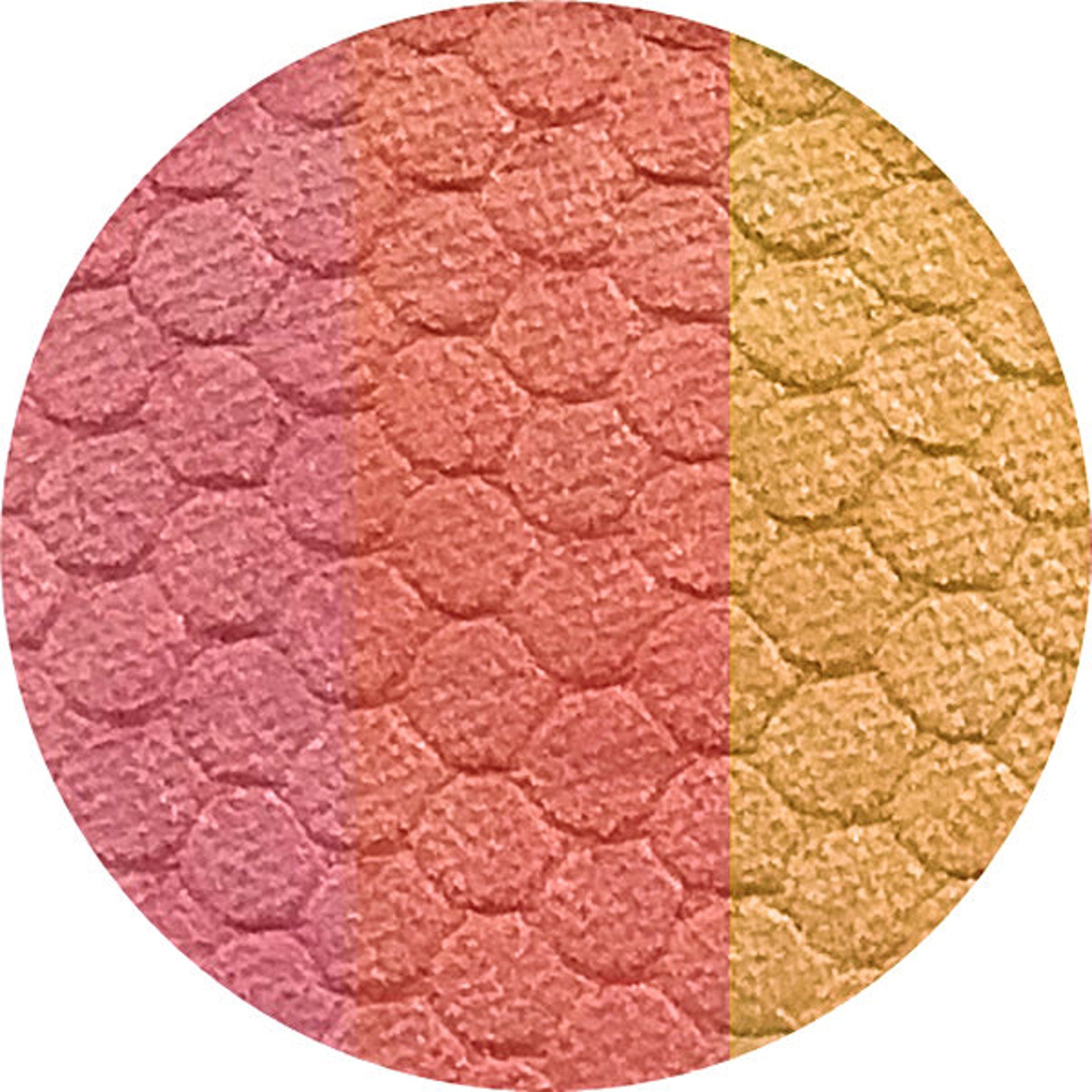 Close-up of Chromadescent Multi Chrome Eyeshadow pot showing intense iridescent color shift from purple to green.
