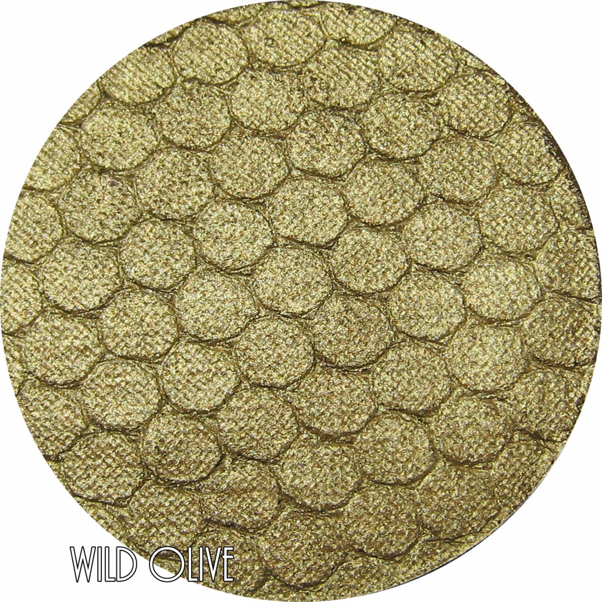 Pressed mineral eyeshadow in vibrant wild olive green shade with smooth matte finish